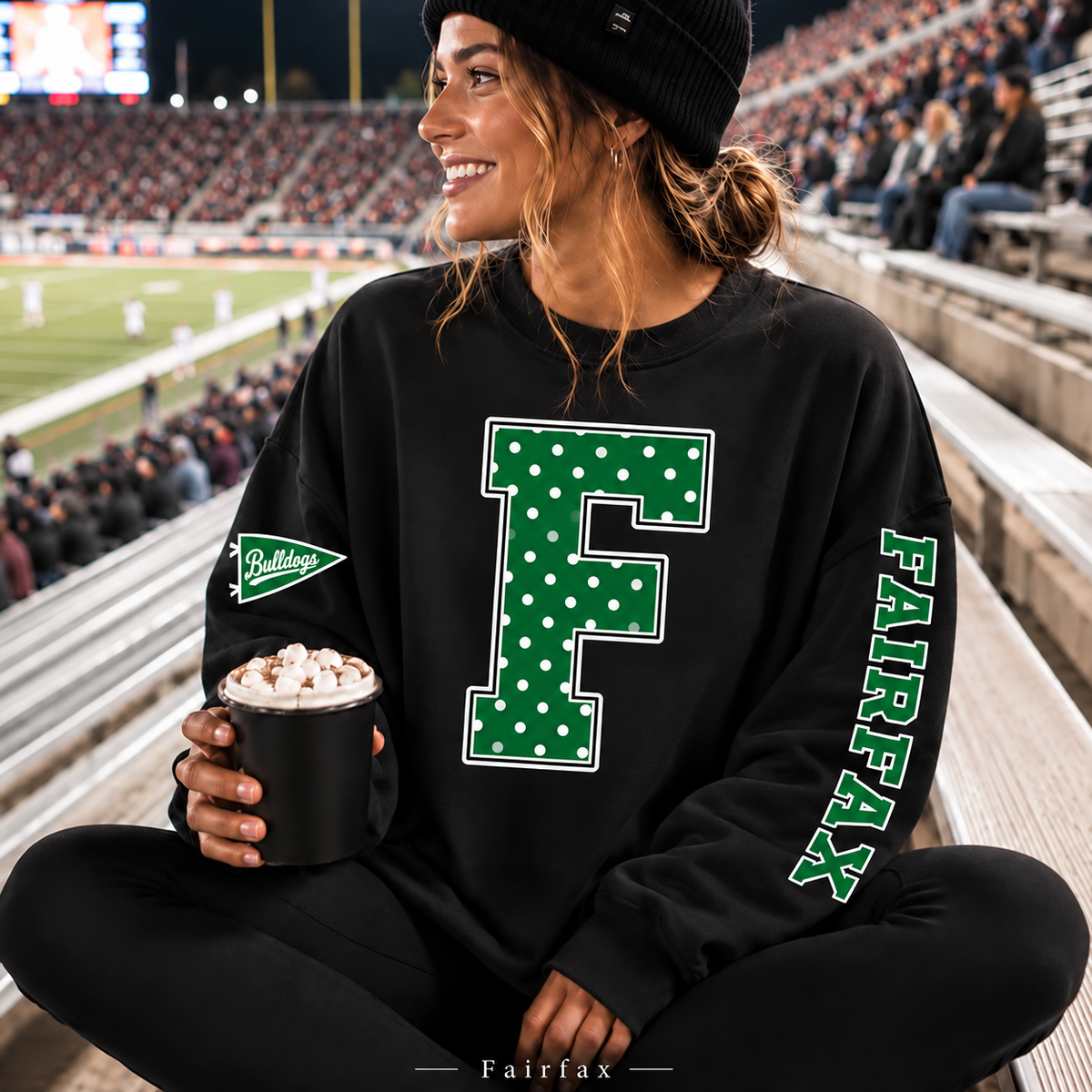 Fairfax Bulldogs Polka Dot Varsity Letter Sweatshirt & Hoodie