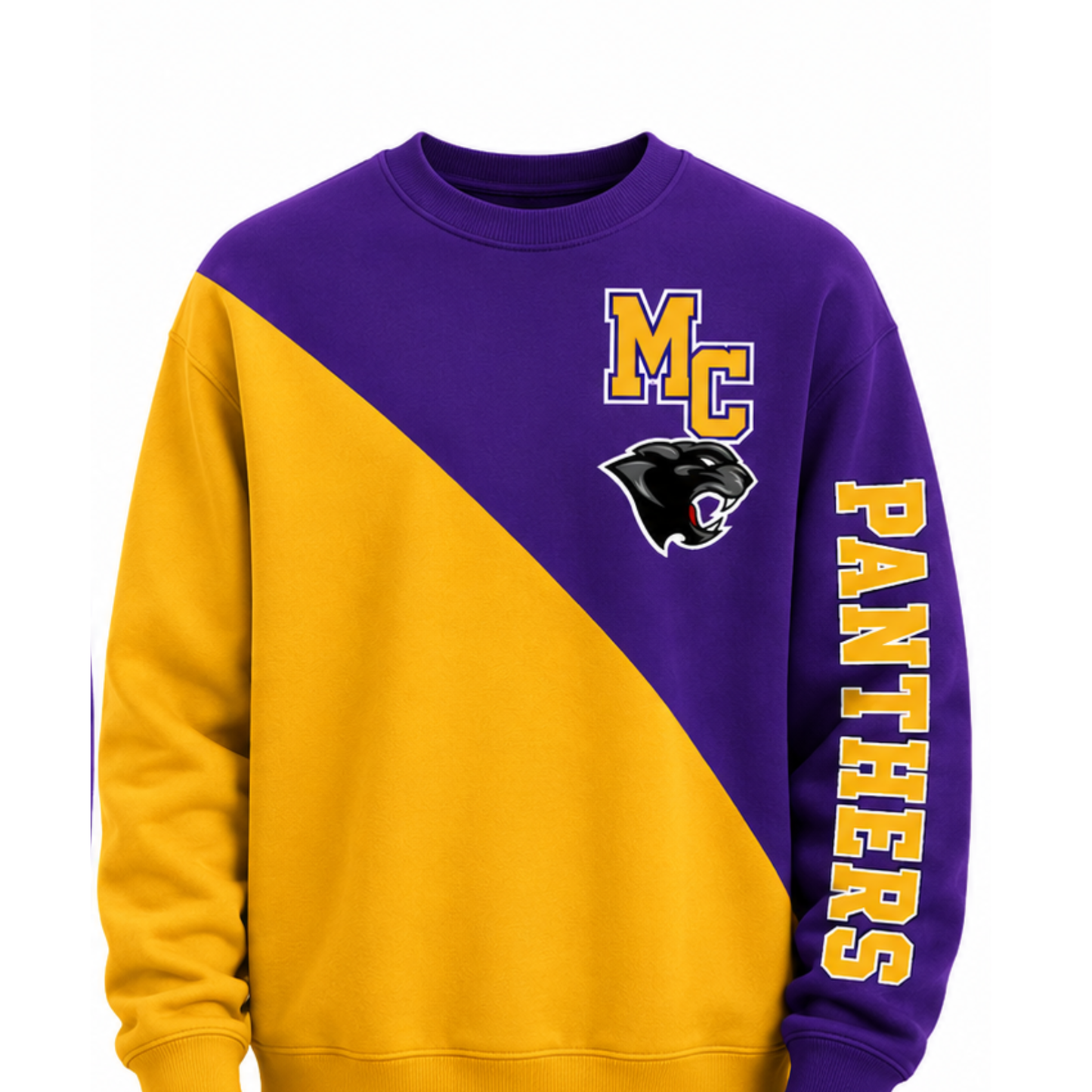Custom Split Crewneck — Your Mascot, Initials & Team Colors