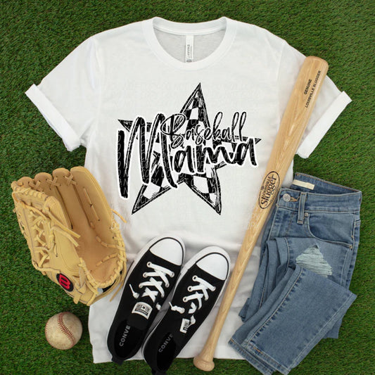 Baseball Mama Checkered Stars