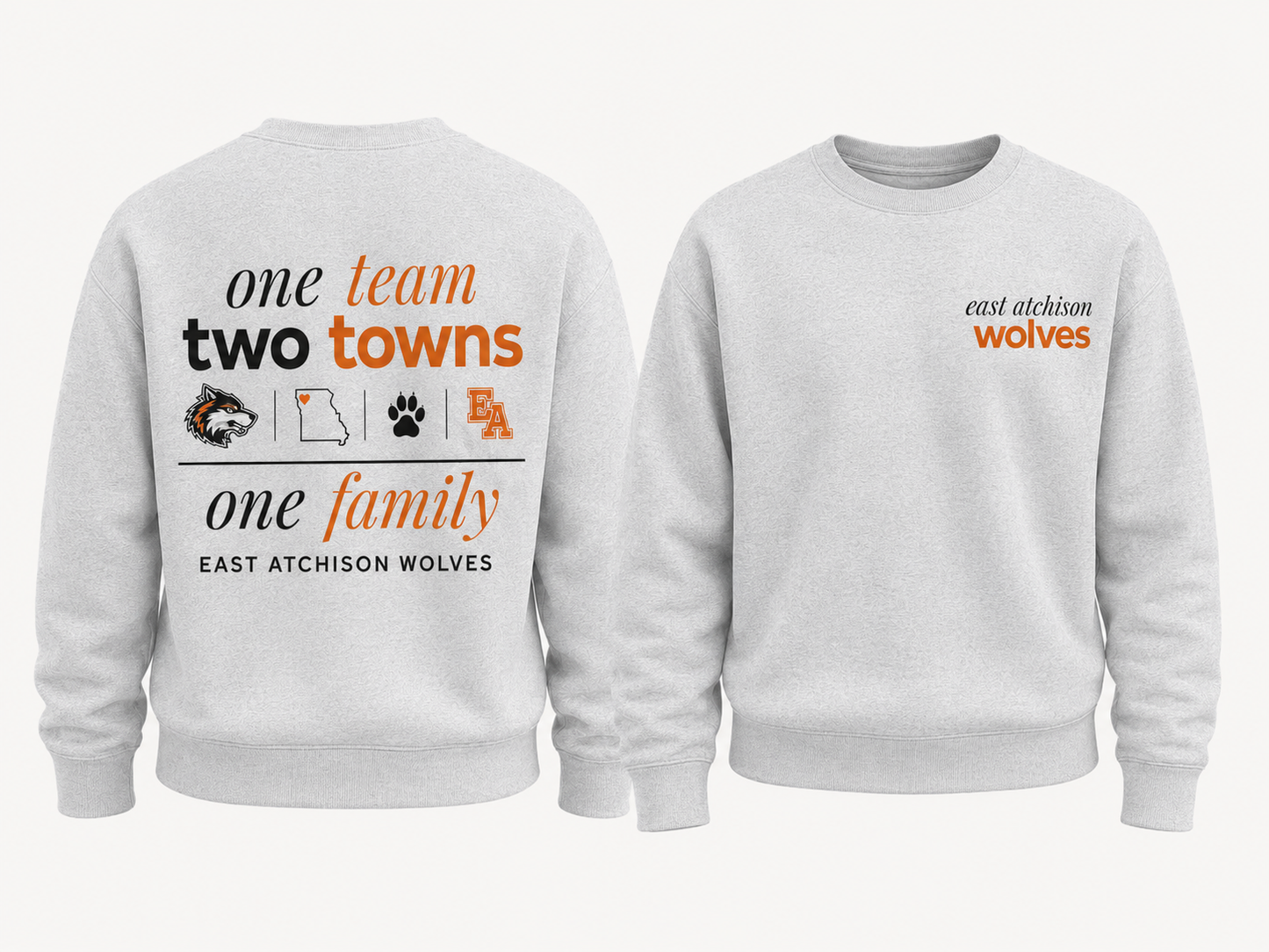 One Family custom school spirit sweatshirt - East Atchison Wolves