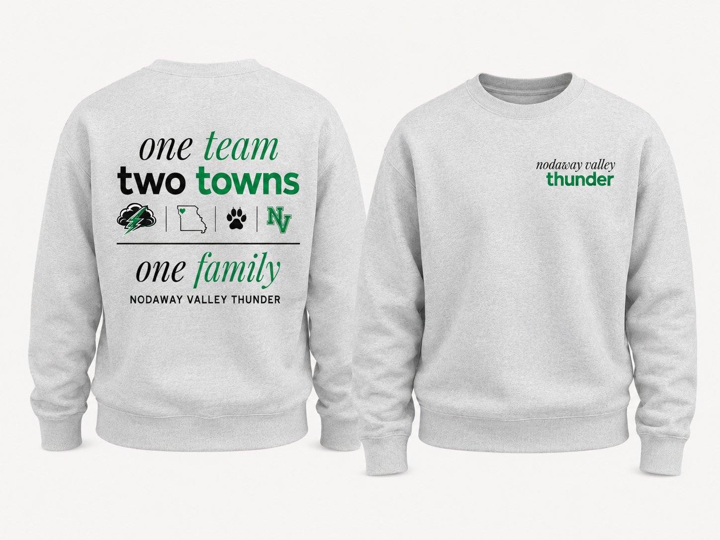 Youth One Family custom school spirit sweatshirt - Nodaway Valley Thunder