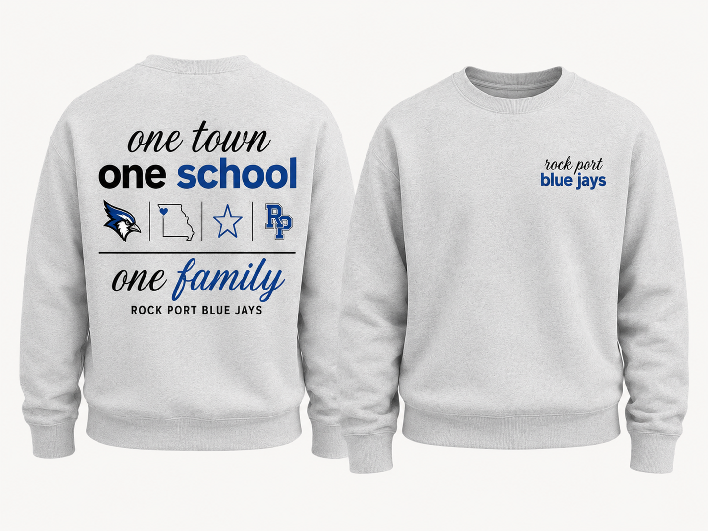 Youth One Family custom school spirit sweatshirt - Rock Port Blue Jays
