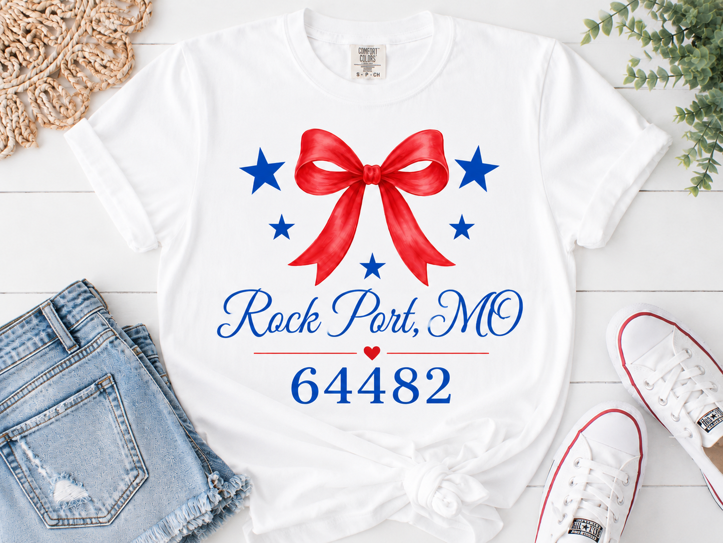 Custom Hometown Bow T-Shirt | Personalized City & Zip Code Patriotic Tee