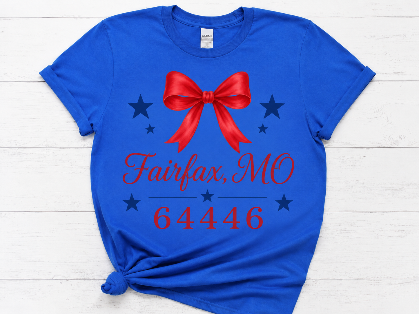 Custom Hometown Bow T-Shirt | Personalized City & Zip Code Patriotic Tee