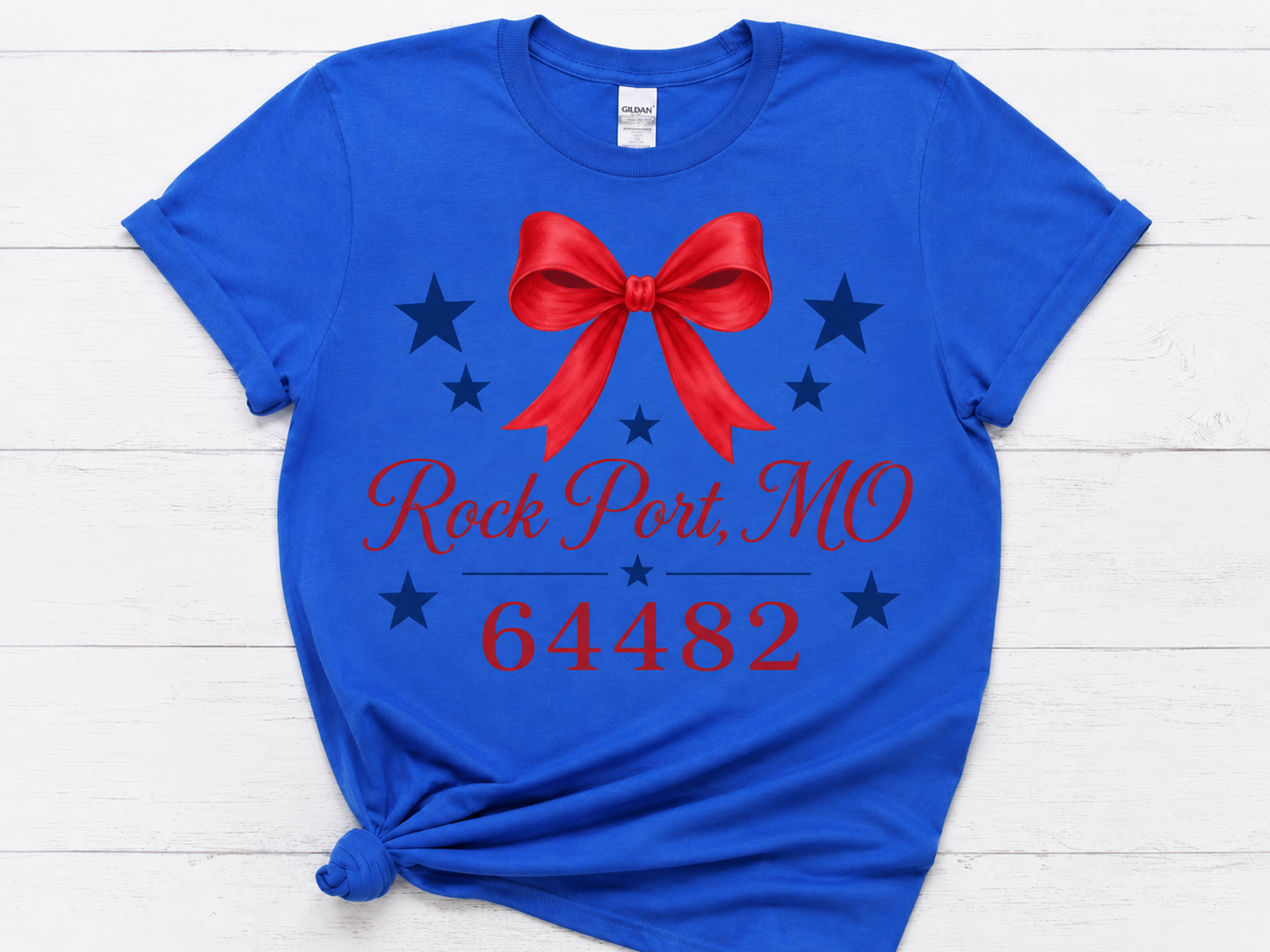 Custom Hometown Bow T-Shirt | Personalized City & Zip Code Patriotic Tee