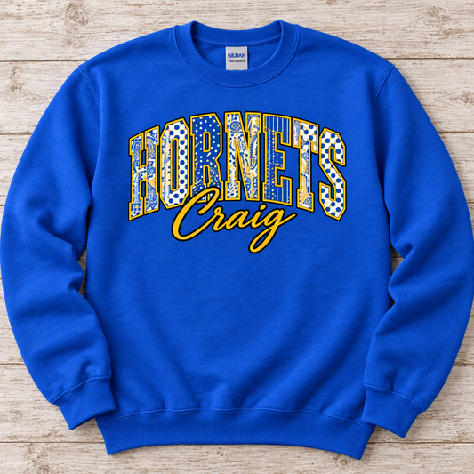 Craig Hornets Patchwork Sweatshirt or Tee