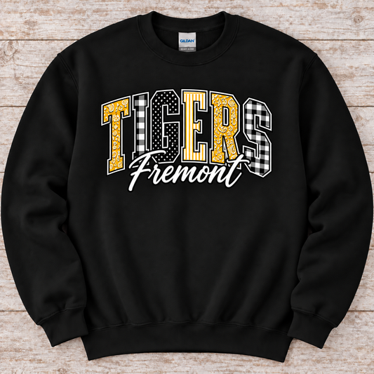 Fremont Tigers Patchwork Sweatshirt or Tee