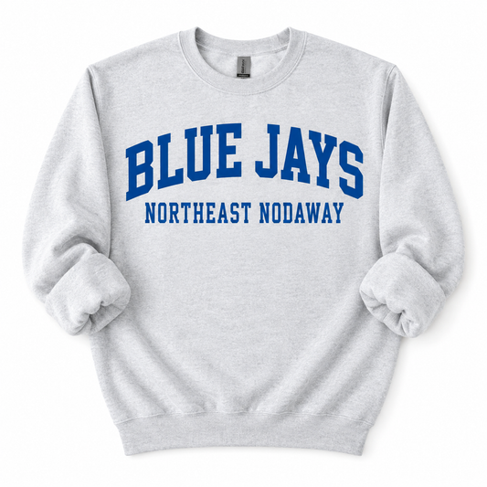 Youth Northeast Nodaway Blue Jays Varsity Mascot Tee, Crew & Hoodie