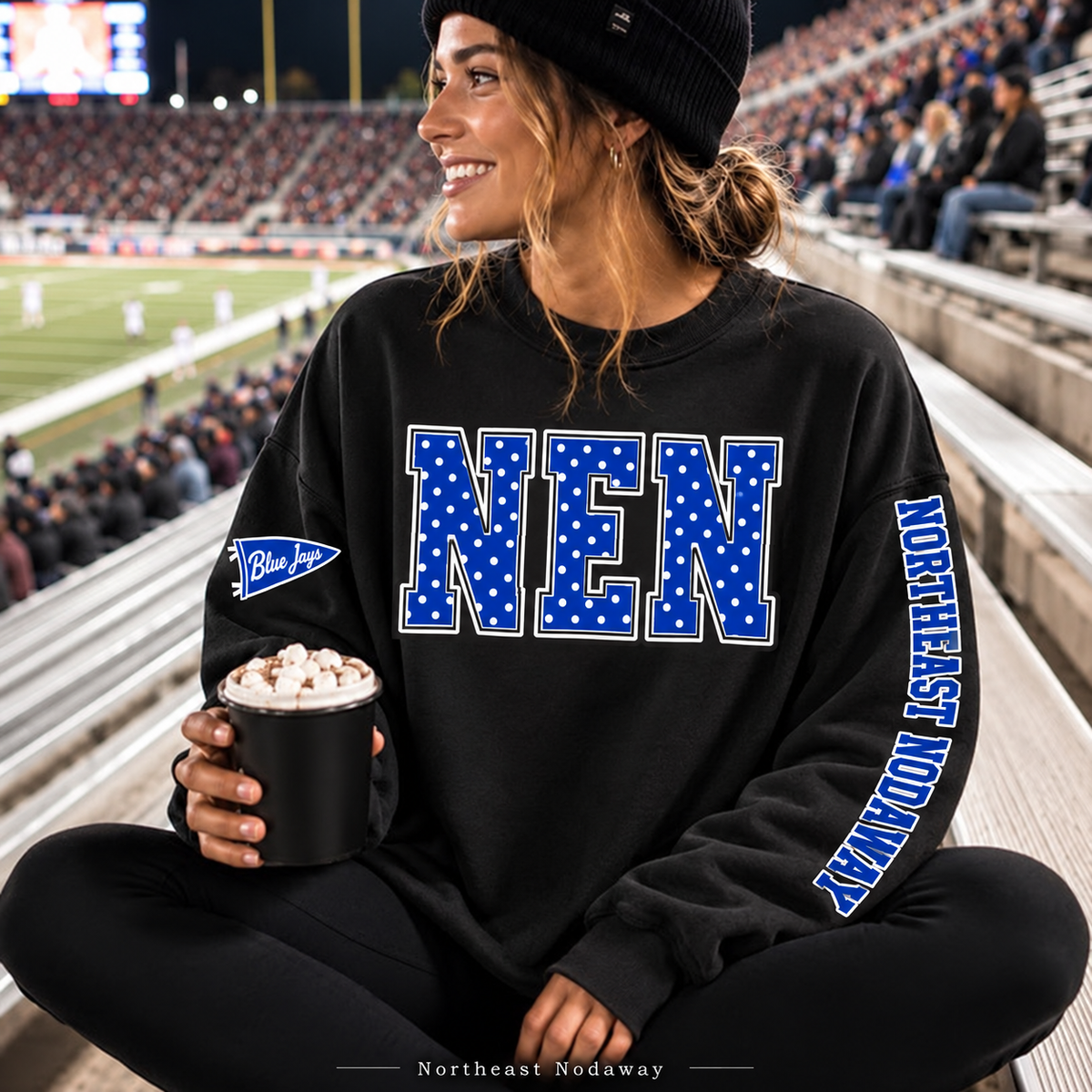 Northeast Nodaway Blue Jays Polka Dot Varsity Letter Sweatshirt & Hoodie