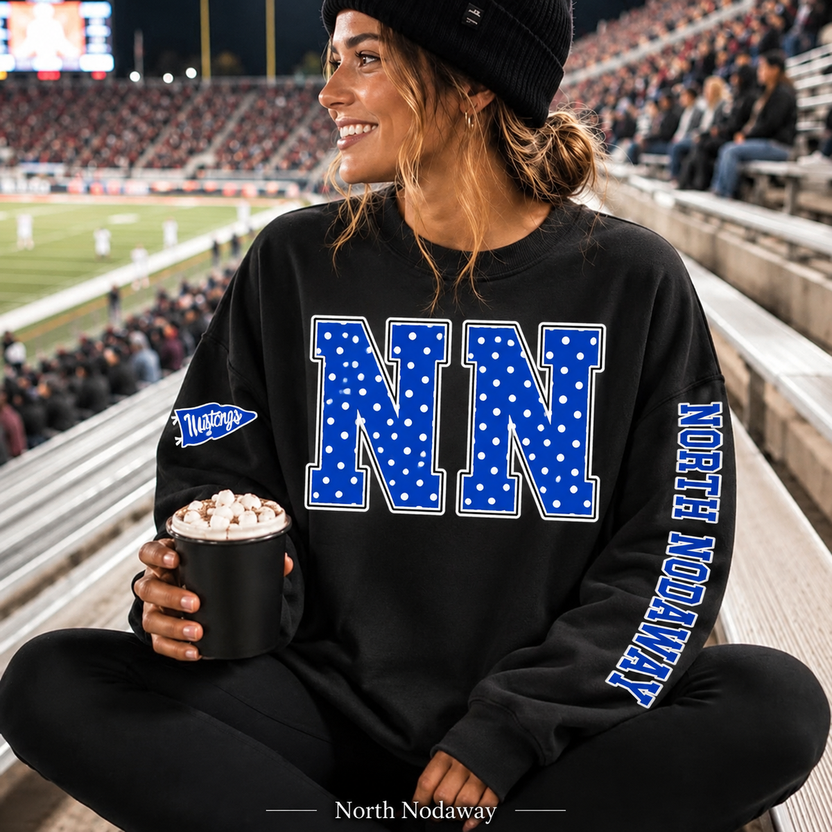 North Nodaway Mustangs Polka Dot Varsity Letter Sweatshirt & Hoodie