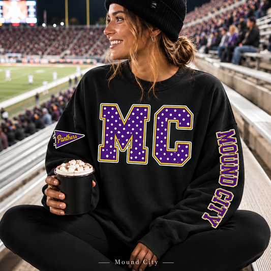 Mound City Panthers Polka Dot Varsity Letter Sweatshirt & Hoodie