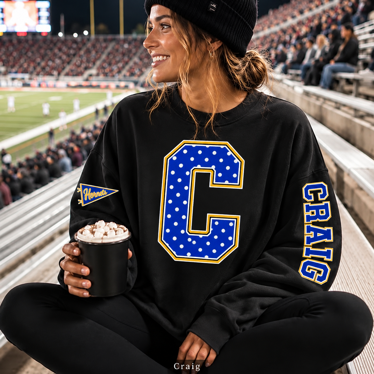 Craig Hornets Polka Dot Varsity Letter Sweatshirt & Hoodie