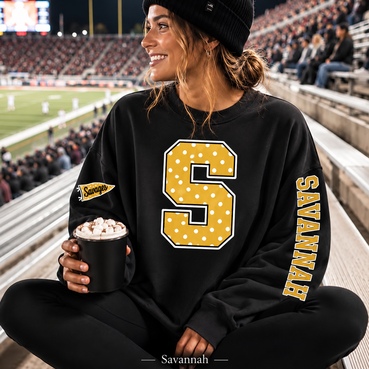 Savannah Savages Polka Dot Varsity Letter Sweatshirt & Hoodie