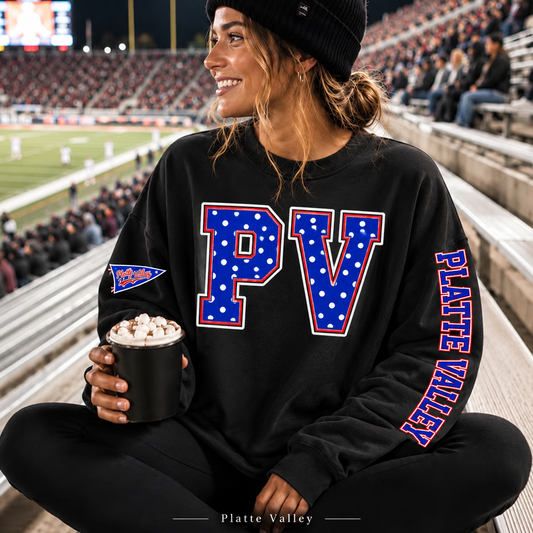 Platte Valley Polka Dot Varsity Letter Sweatshirt & Hoodie