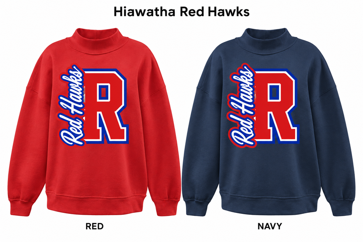Hiawatha Red Hawks Mockneck - Pick Your Design - Pre-Order
