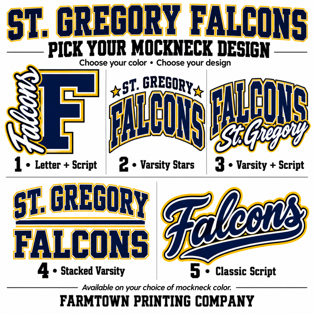 St. Gregory's Falcons Mockneck - Pick Your Design - Pre-Order