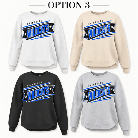 Hamburg Wildcats Banner Tee, Crew, Hoodie & Curve Bottom Crew