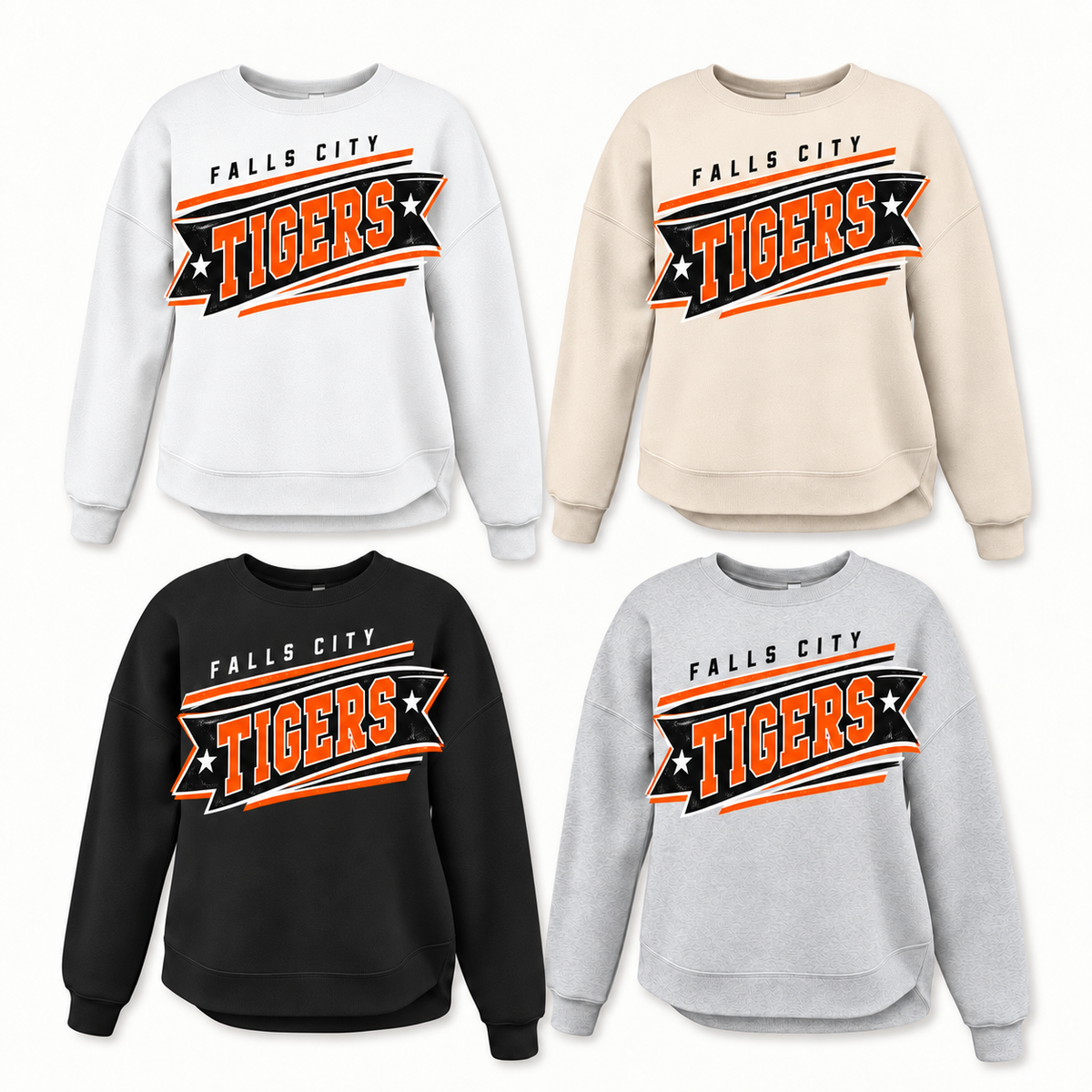 Falls City Tigers Banner Tee, Crew, Hoodie & Curve Bottom Crew