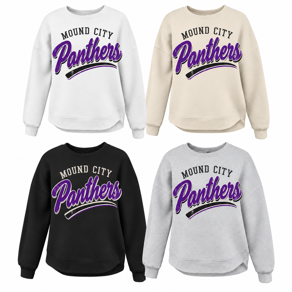 Mound City Panthers Arched Varsity Tee, Crew, Hoodie & Curve Bottom Crew