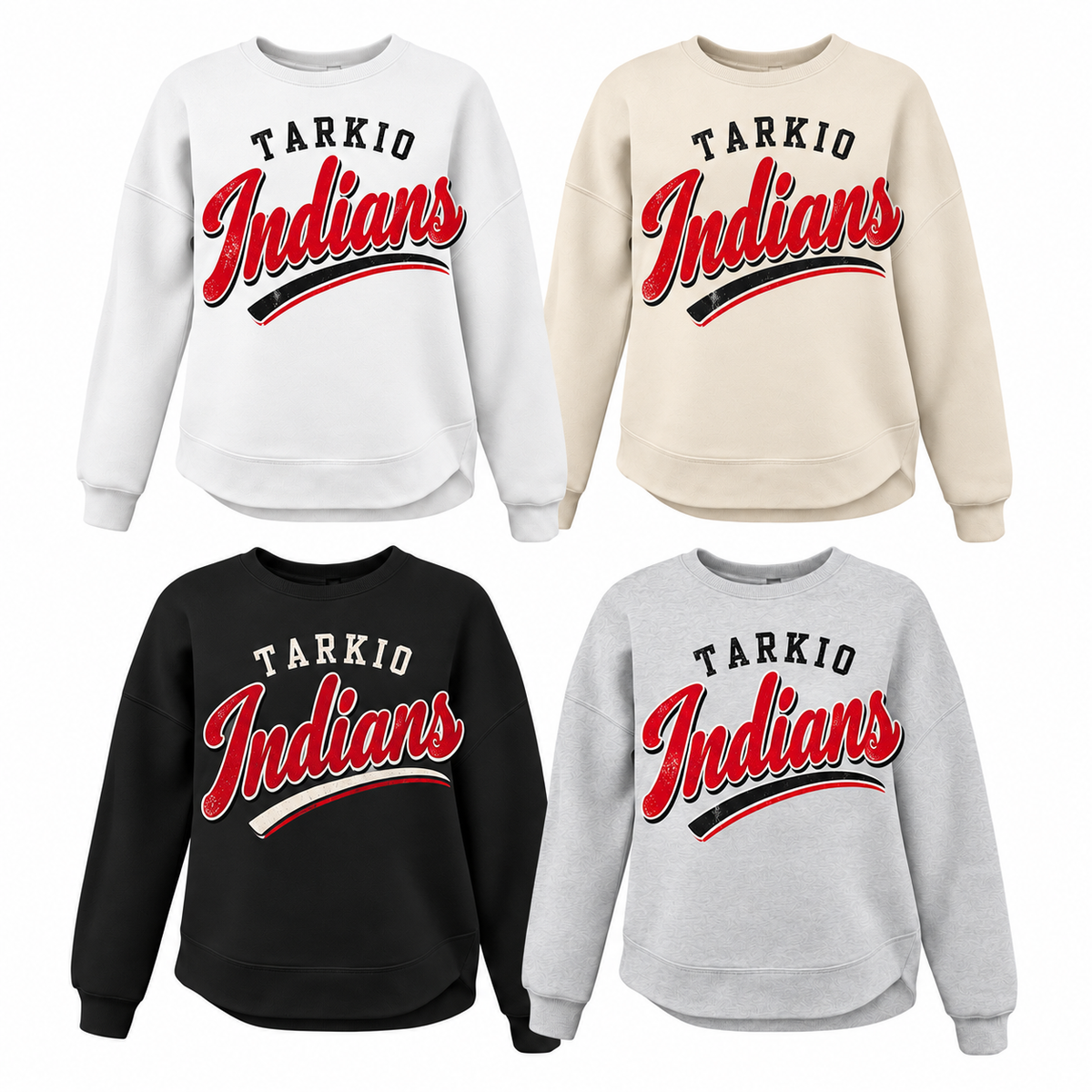 Tarkio Indians Arched Varsity Tee, Crew, Hoodie & Curve Bottom Crew