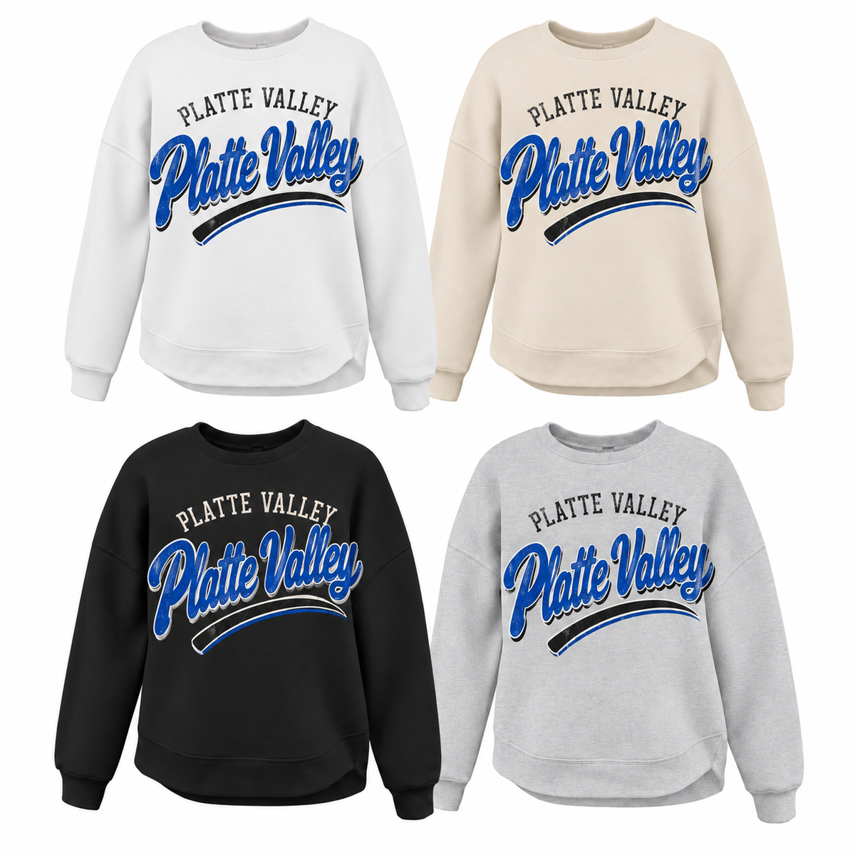 Platte Valley Arched Varsity Tee, Crew, Hoodie & Curve Bottom Crew