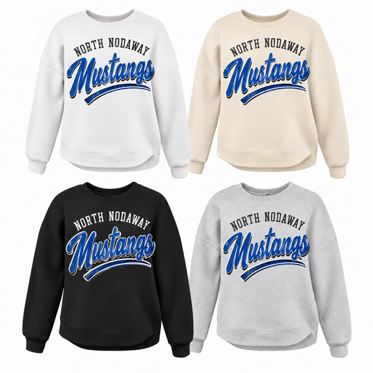 North Nodaway Mustangs Arched Varsity Tee, Crew, Hoodie & Curve Bottom Crew