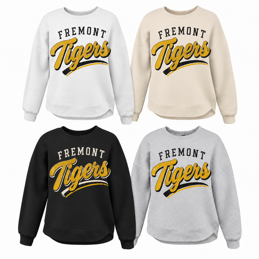 Fremont Tigers Arched Varsity Tee, Crew, Hoodie & Curve Bottom Crew