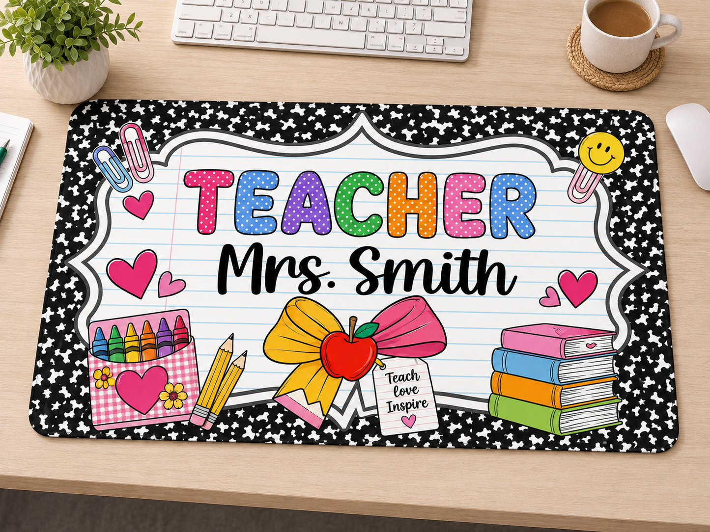 Custom Desk Mat — Mascot/Team or Teacher Design | Personalized Large Desk Pad