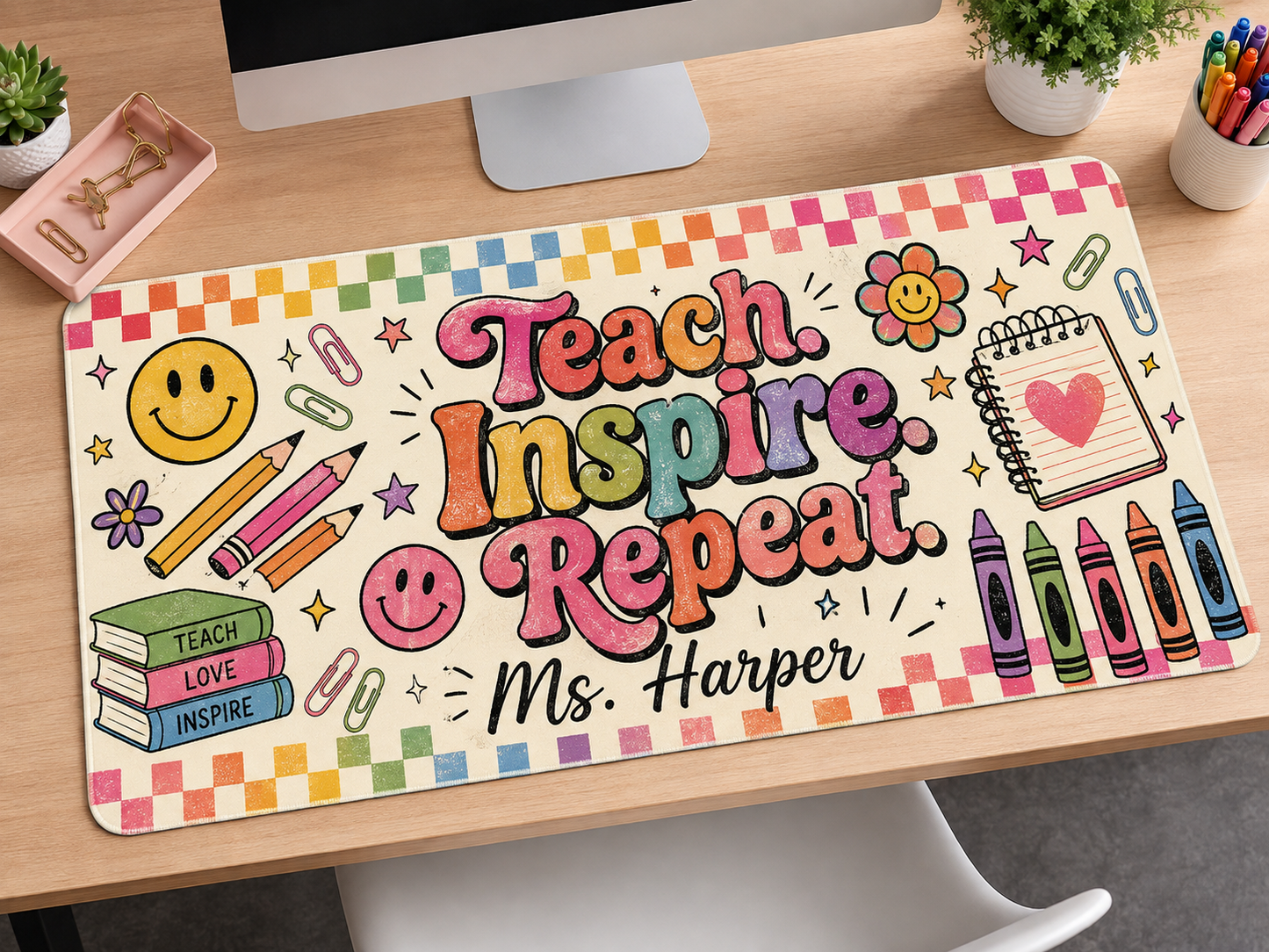 Custom Desk Mat — Mascot/Team or Teacher Design | Personalized Large Desk Pad