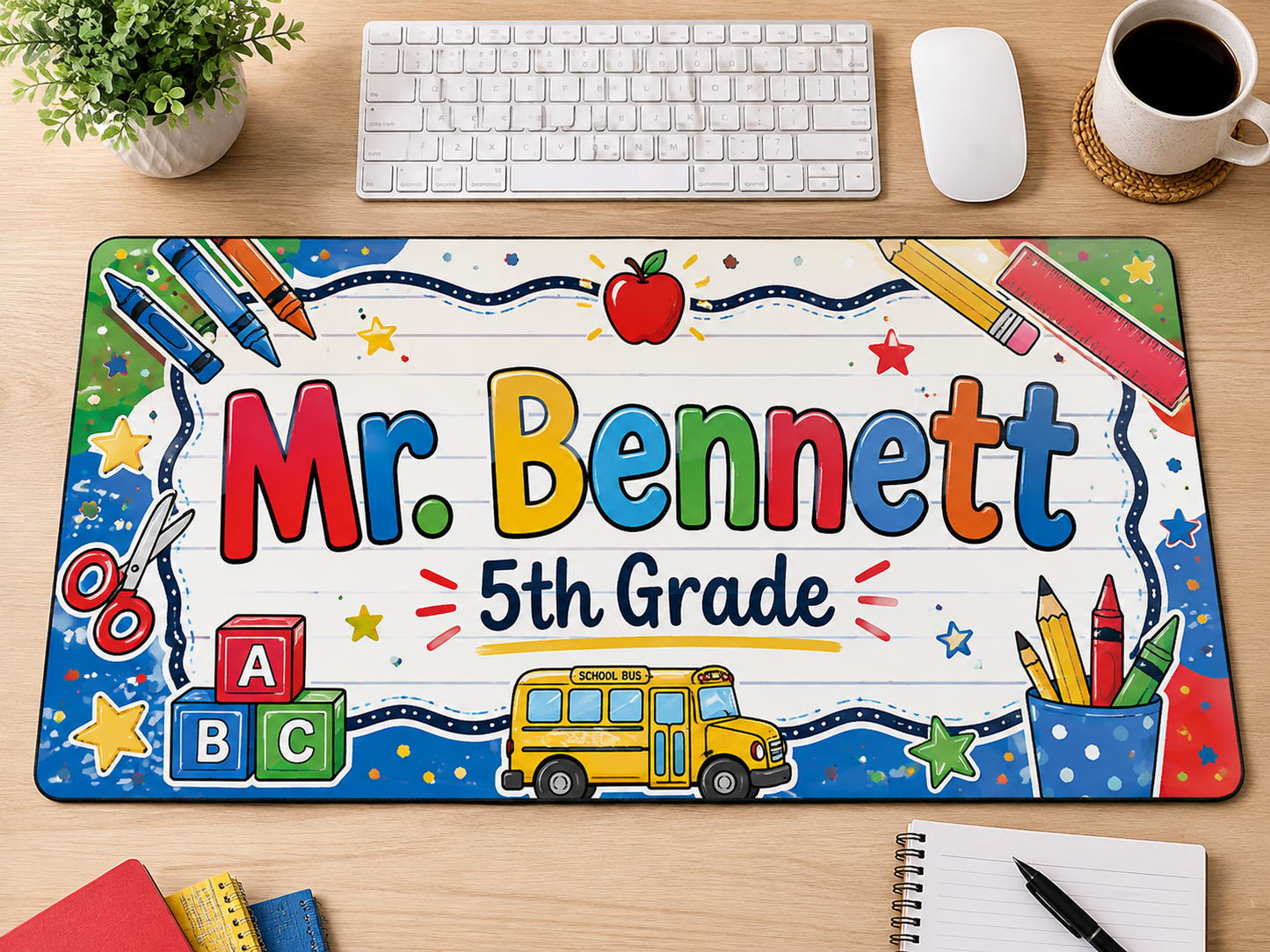 Custom Desk Mat — Mascot/Team or Teacher Design | Personalized Large Desk Pad