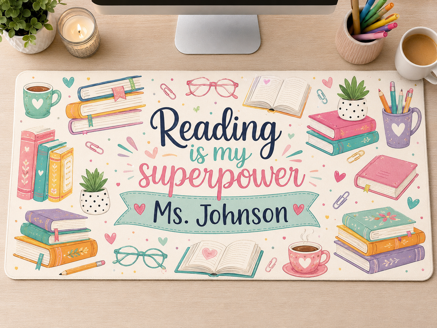 Custom Desk Mat — Mascot/Team or Teacher Design | Personalized Large Desk Pad