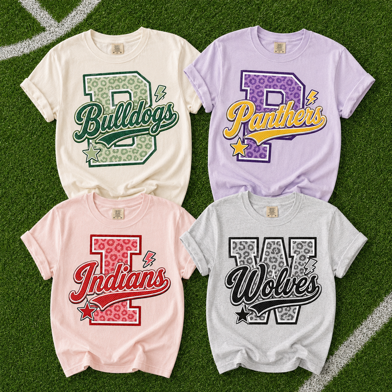 Custom Leopard Varsity Letter Tee — Your Mascot & Colors