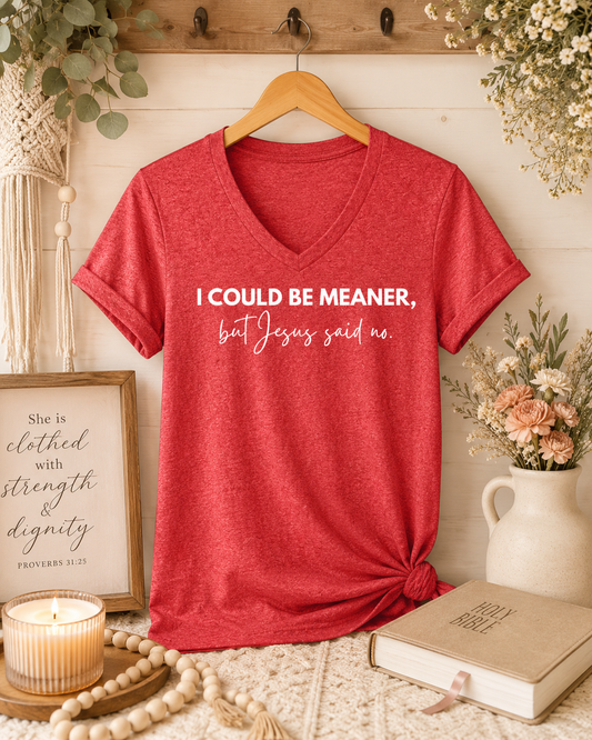 I Could Be Meaner, But Jesus Said No. — Women's V-Neck