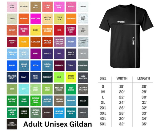 Gildan 5000 color and size chart