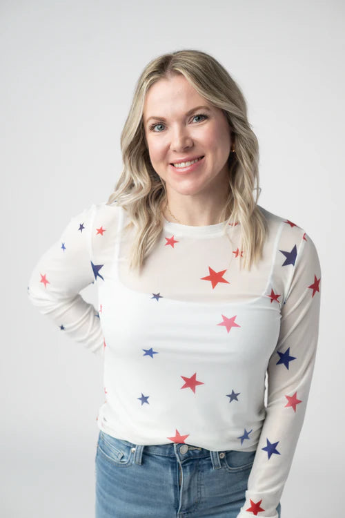 Mesh Long Sleeve Top - Stars