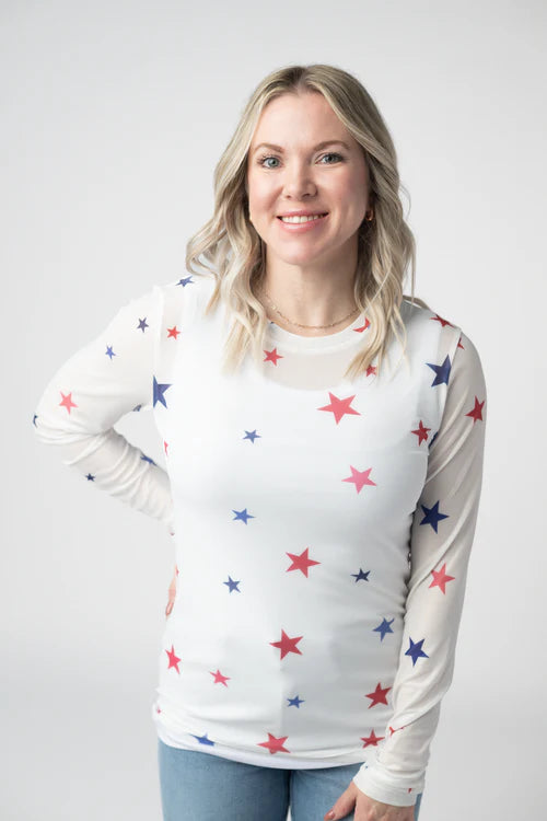 Mesh Long Sleeve Top - Stars