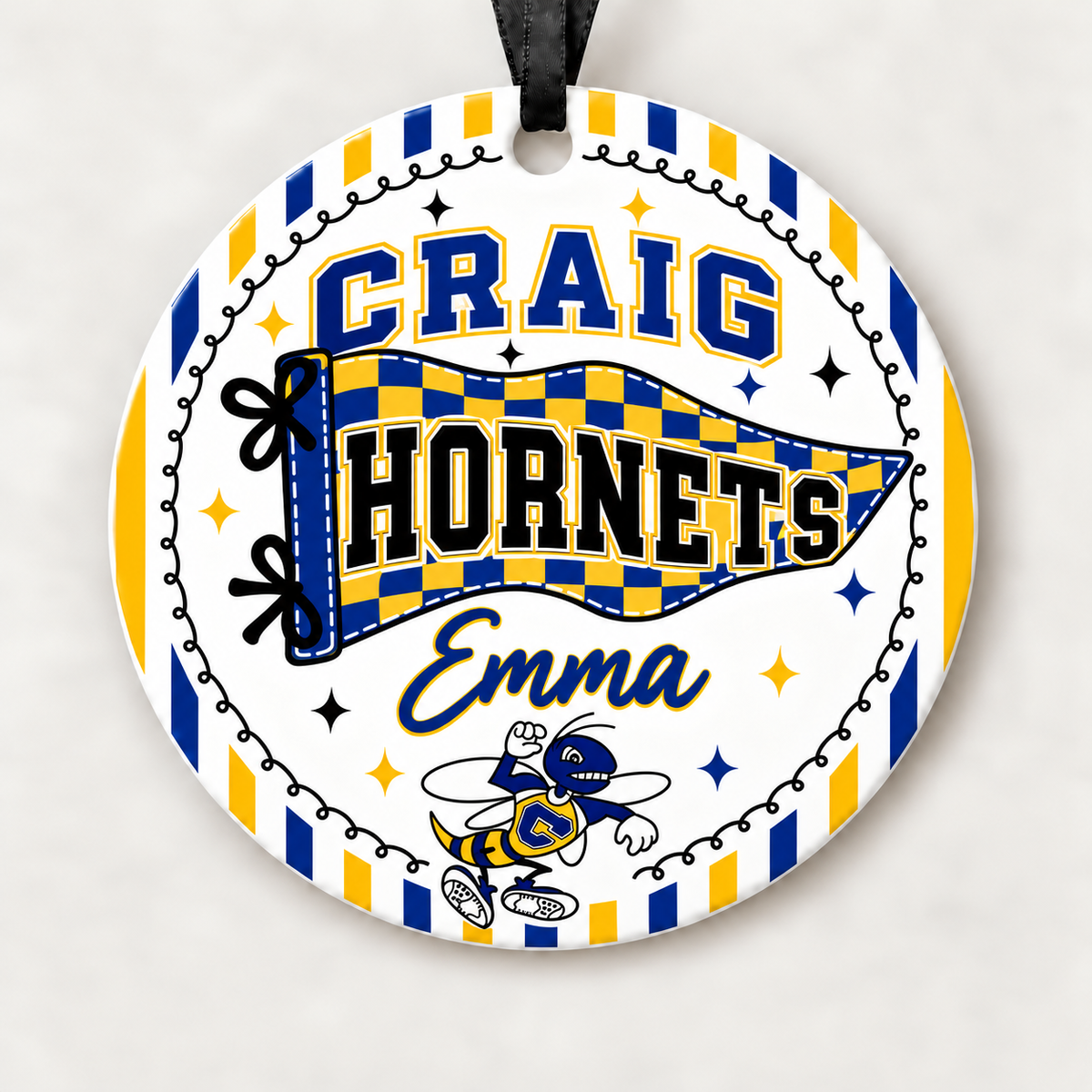 Craig Hornets Personalized Christmas Ornament, 4" Ceramic