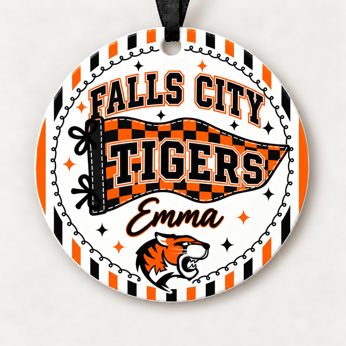 Falls City Tigers Personalized Christmas Ornament, 4" Ceramic