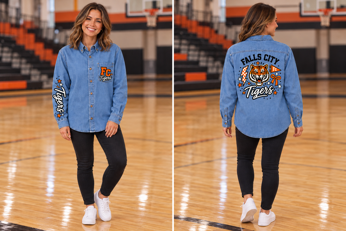 Falls City Tigers Stonewashed Denim Shirt