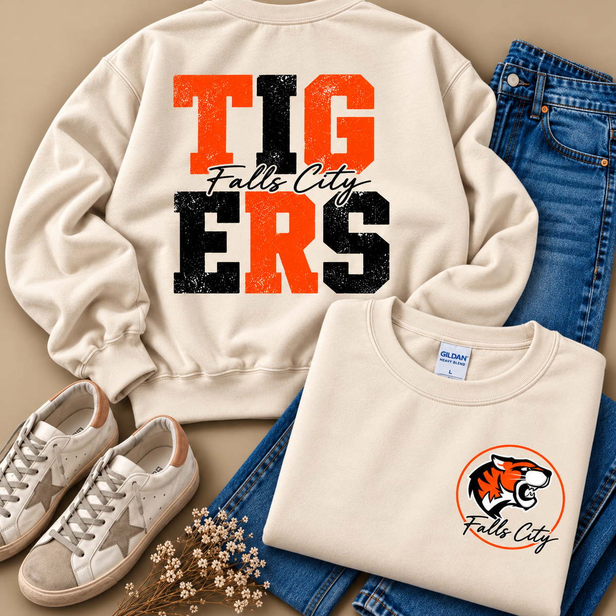 Falls City Tigers Stacked Mascot Sweatshirt