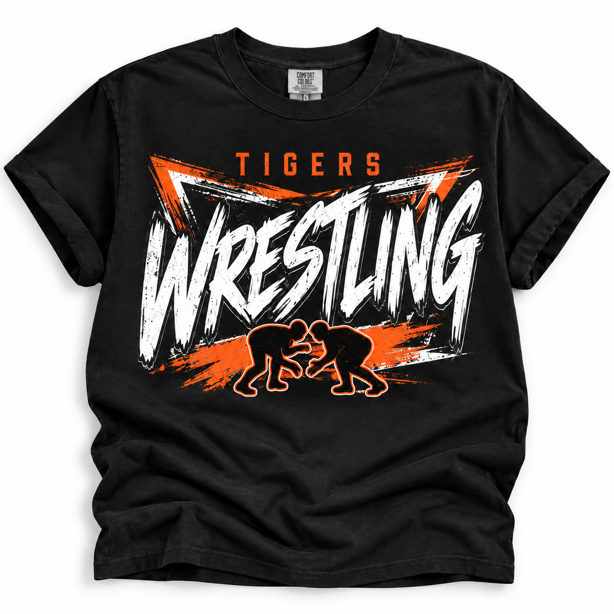 Falls City Tigers Wrestling Checkered Script Tee