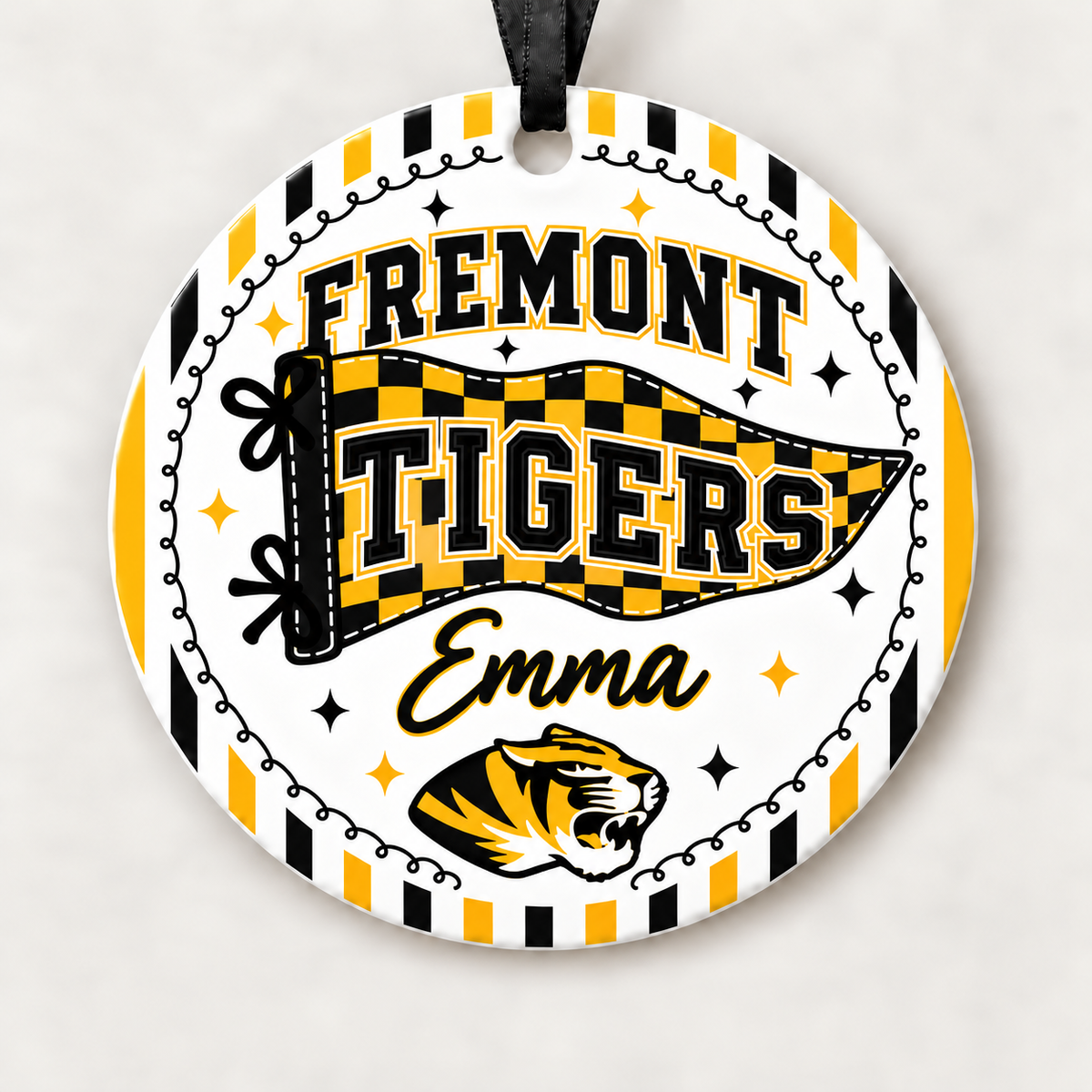 Fremont Tigers Personalized Christmas Ornament, 4" Ceramic
