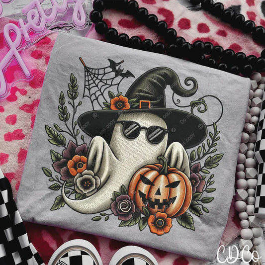 Ghost Witch Floral Pumpkin Faux