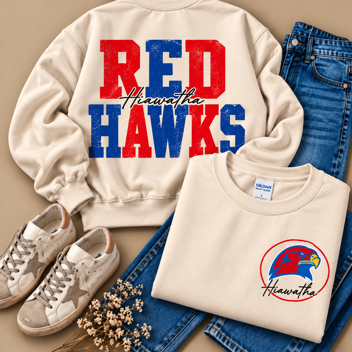 Hiawatha Red Hawks Stacked Mascot Sweatshirt