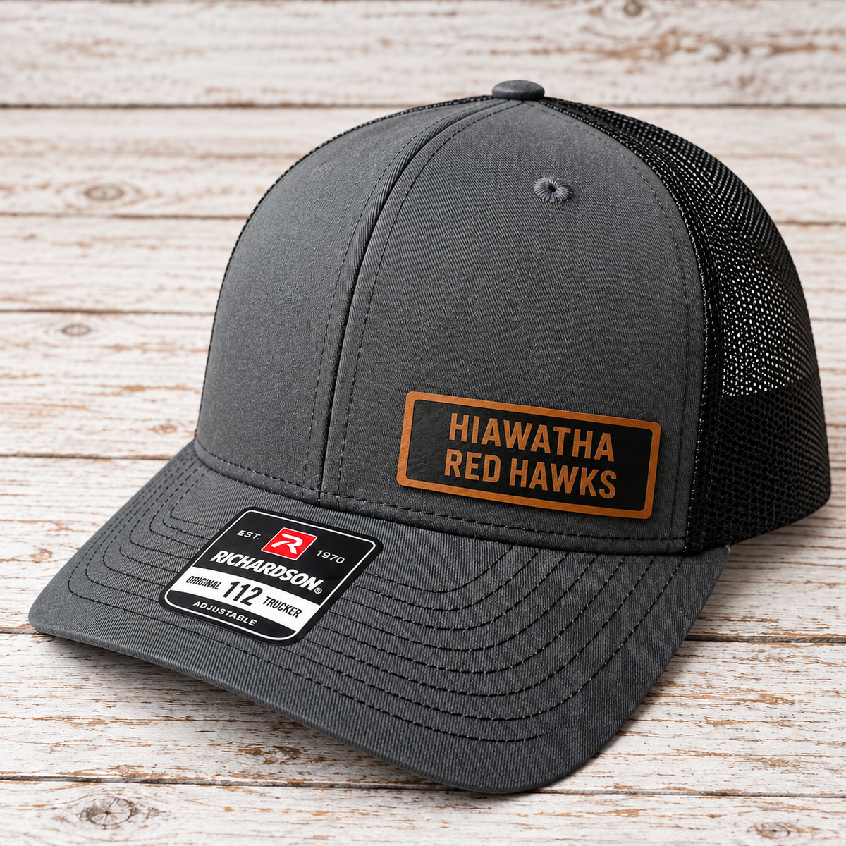 Hiawatha Red Hawks Leather Patch Hat