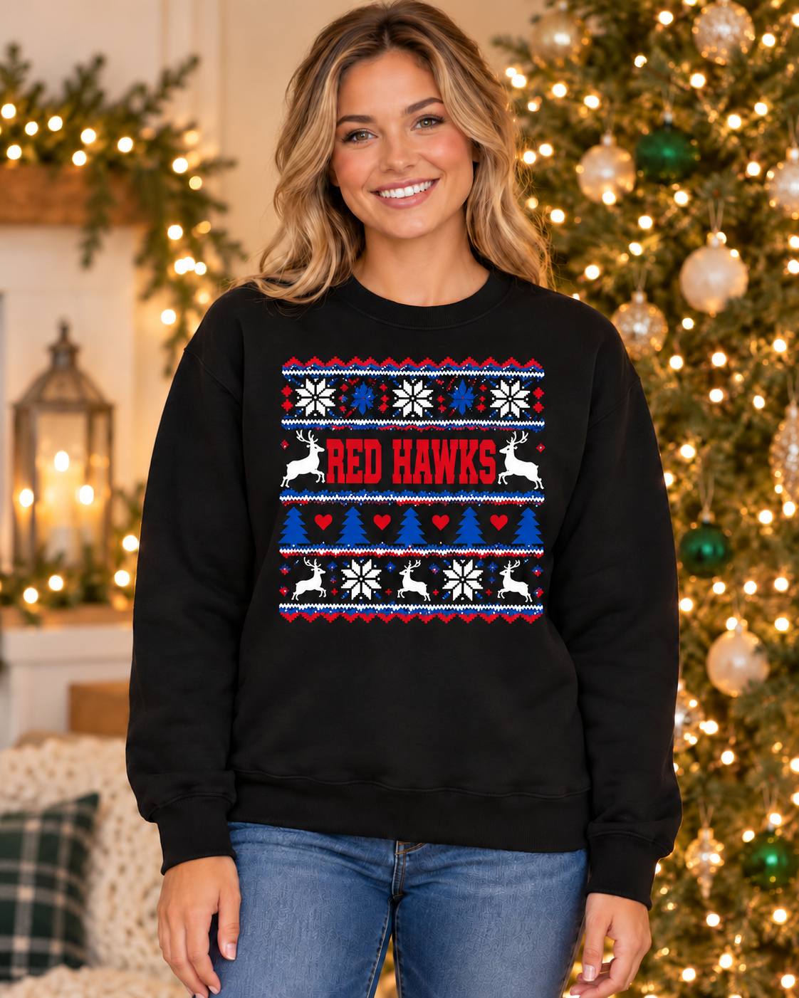 Hiawatha Red Hawks Christmas Sweater