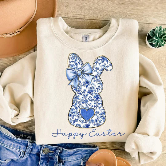 Happy Easter Floral Blue Bunny
