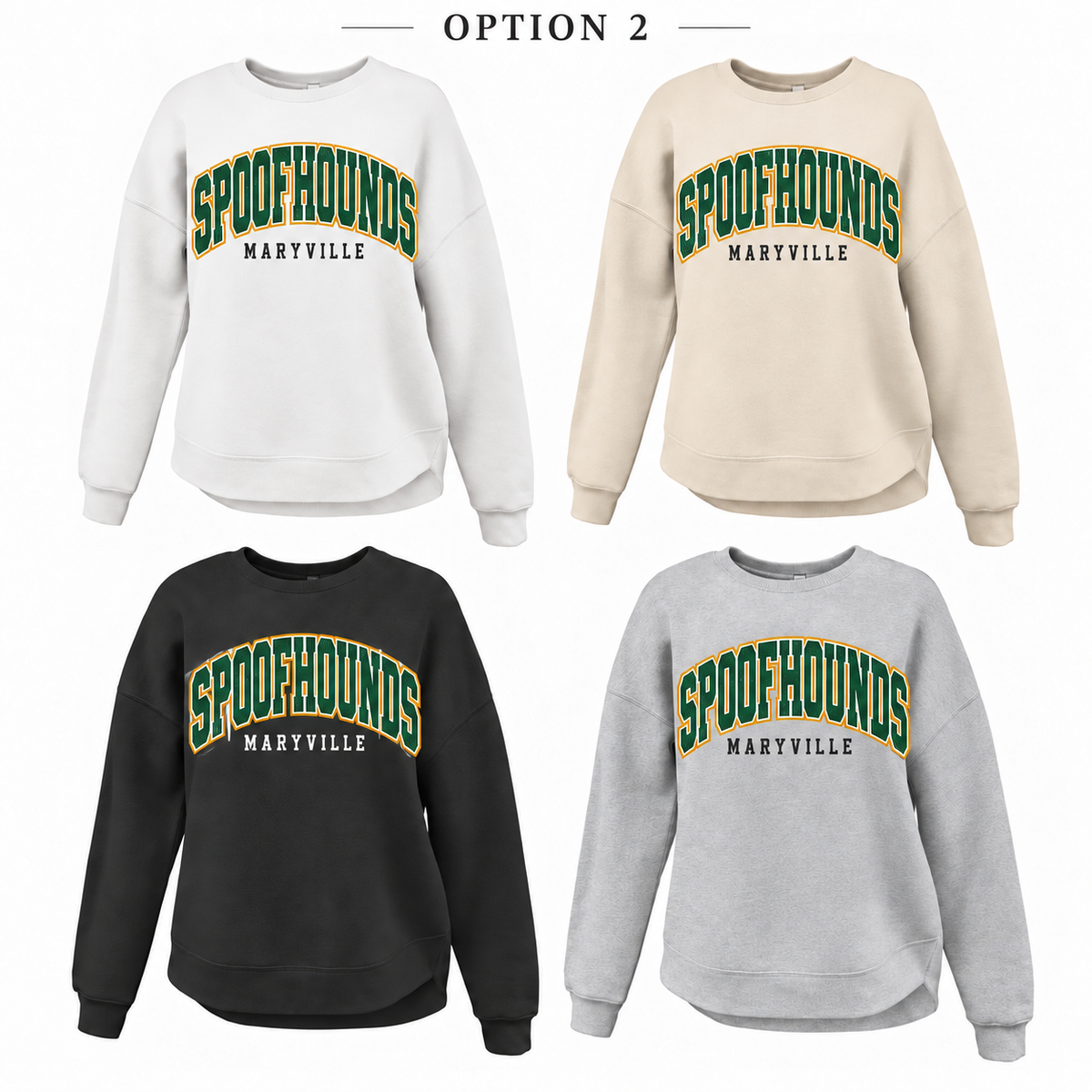 Maryville Spoofhounds Retro Script Tee, Crew, Hoodie & Curve Bottom Crew