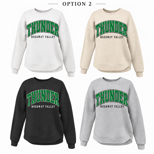 Nodaway Valley Thunder Retro Script Tee, Crew, Hoodie & Curve Bottom Crew