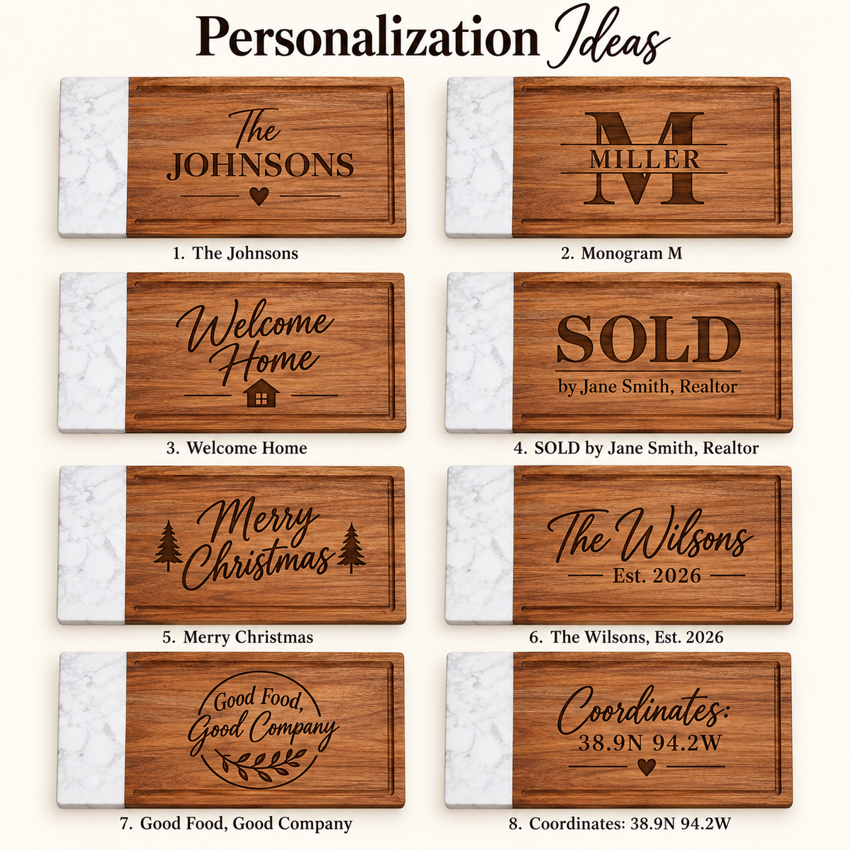 Personalized Marble & Wood Cutting Board with Juice Groove